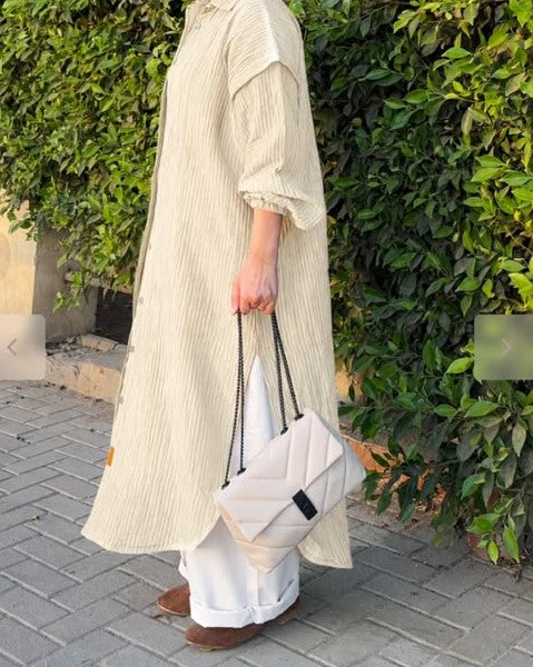 Crinkle Cuffs Shirt Dress